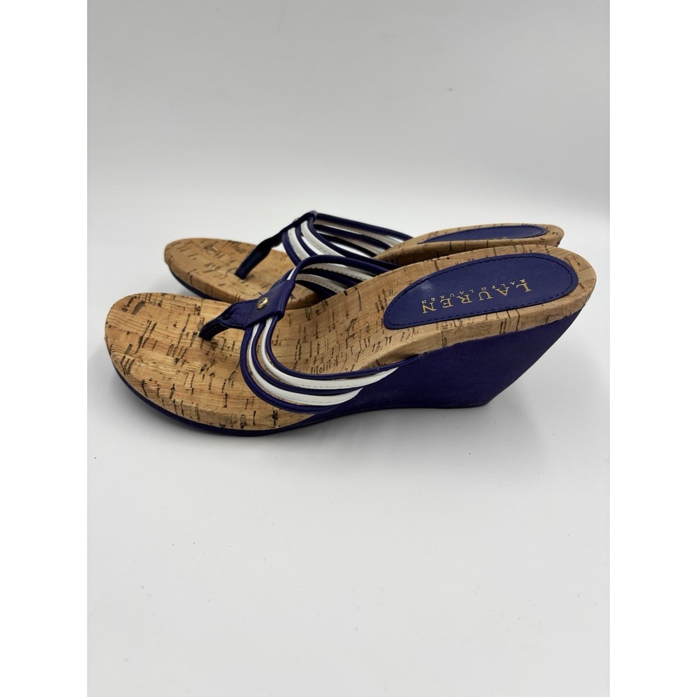 Lauren Ralph Lauren Raven Sandals Thong Wedge s Womens Size 6 Leather Nautical